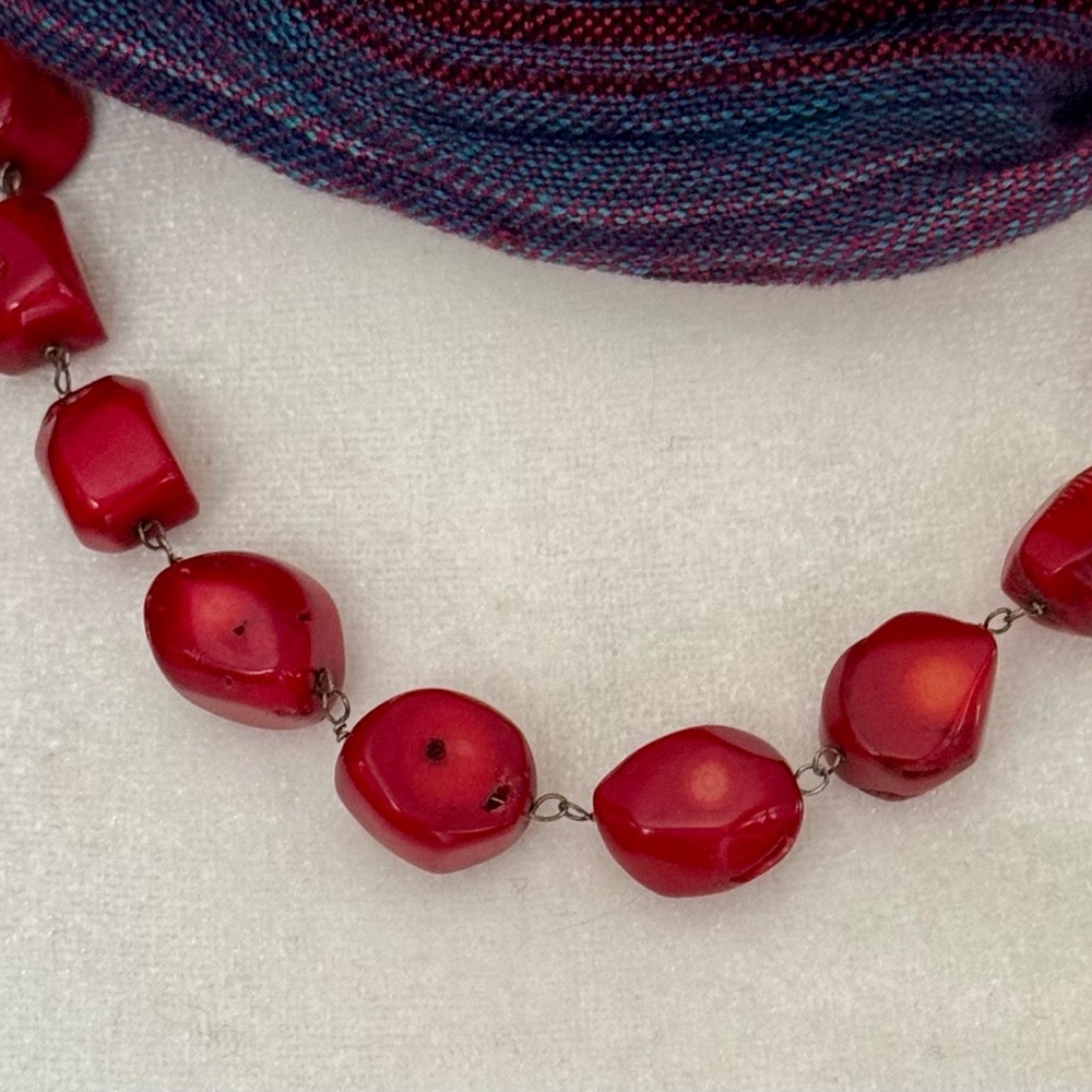 925 Sterling Silver Red Chunky Bead Necklace Adjustable 18” Bold Artisan Style - Picture 3 of 6